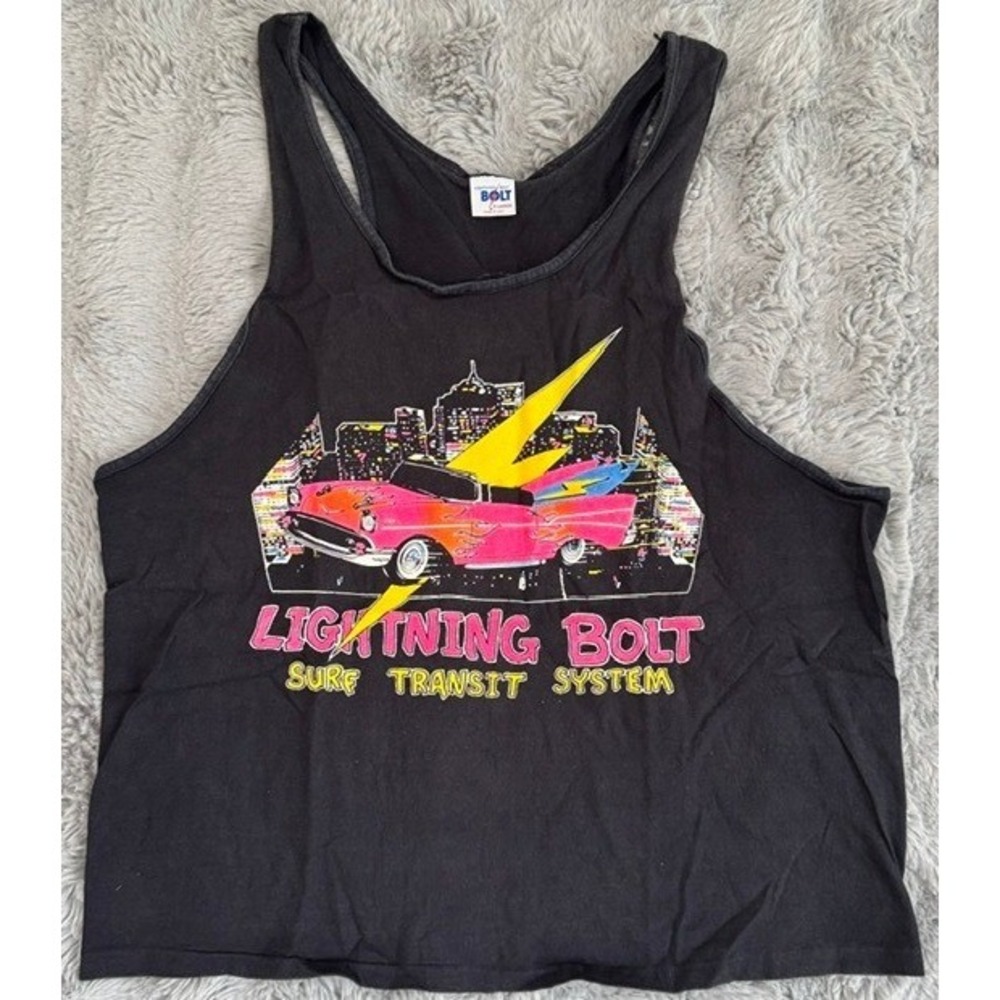 Vintage Lightning Bolt Surf Transit System Tank Top Black XL Graphic Made in USA